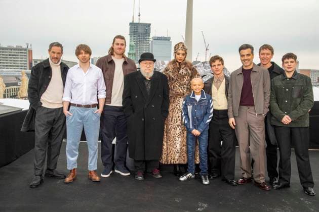 abb Bertie Carvel, Ira Parker, Peter Claffey, George R R Martin,Tanzyn Crawford Dexter Sol Ansell, Finn Bennett, Daniel Ings, Sam Spruell and Shaun Thomas at the photocall for the launch of HBO Max A Knight of the Seven Kingdoms the US American fantasy series my munus degrees on the wintry roof terrace of the Humboldt Forum Berlin on 12 01 2026 Berlin Germany