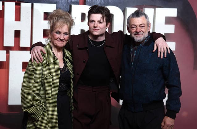 January 13, 2026, London, United Kingdom: Lorraine Ashbourne, Louis Ashbourne Serkis and Andy Serkis attend the 28 Years Later The Bone Temple World Premiere at BFI IMAX Waterloo. London United Kingdom - ZUMAs197 20260113_aaa_s197_071 Copyright: xFredxDuvalx