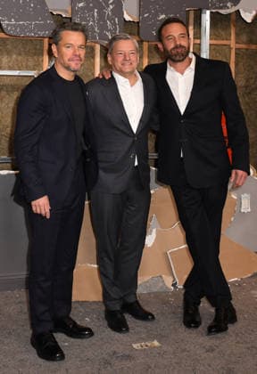 NEW YORK, NY - JANUARY 13: Matt Damon, Ted Sarandos and Ben Affleck at the Netflix World premiere of The Rip at Alice Tully Hall on January 13, 2026 in New York City. Copyright: xMediaPunchx