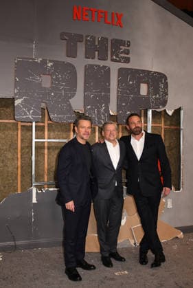 NEW YORK, NY - JANUARY 13: Matt Damon, Ted Sarandos and Ben Affleck at the Netflix World premiere of The Rip at Alice Tully Hall on January 13, 2026 in New York City. Copyright: xMediaPunchx