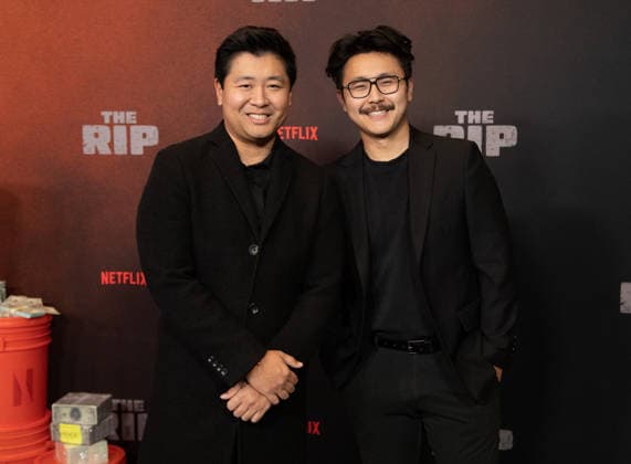 Ryan Omoto and Daniel Omoto arrive on the red carpet for the Netflix s The Rip New York Premiere on Tuesday, January 13, 2026 at Alice Tully Hall, Lincoln Center in New York City.  NYP20260113621 SERENAxXUxNING