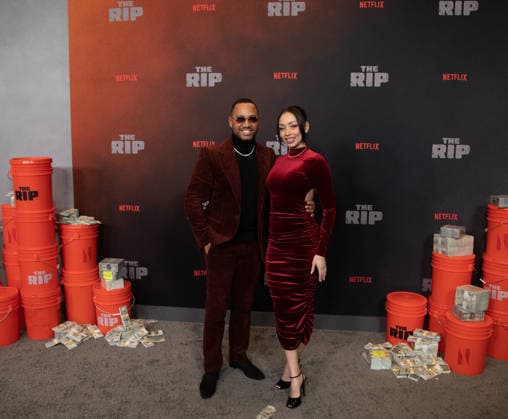 Terrence J and Mikalah arrive on the red carpet for the Netflix s The Rip New York Premiere on Tuesday, January 13, 2026 at Alice Tully Hall, Lincoln Center in New York City.  NYP20260113646 SERENAxXUxNING