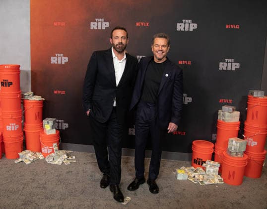 Ben Affleck and Matt Damon arrive on the red carpet for the Netflix s The Rip New York Premiere on Tuesday, January 13, 2026 at Alice Tully Hall, Lincoln Center in New York City.  NYP20260113636 SERENAxXUxNING