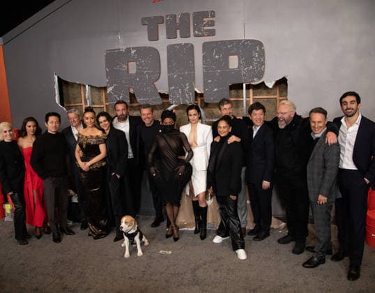 Dani Bernfeld, Luciana Damon, Steven Yeun, Ted Sarandos, Catalina Sandino Moreno, Sasha Calle, Ben Affleck, Matt Damon, Teyana Taylor, Lina Esco, Bela Bajaria, Kyle Chandler, Dan Lin, Joe Carnahan and Ori Marmur arrive on the red carpet for the Netflix s The Rip New York Premiere on Tuesday, January 13, 2026 at Alice Tully Hall, Lincoln Center in New York City.  NYP20260113650 SERENAxXUxNING