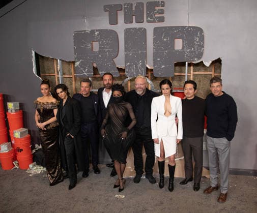 Catalina Sandino Moreno, Sasha Calle, Matt Damon, Ben Affleck, Teyana Taylor, Joe Carnahan, Lina Esco, Steven Yeun and Kyle Chandler arrive on the red carpet for the Netflix s The Rip New York Premiere on Tuesday, January 13, 2026 at Alice Tully Hall, Lincoln Center in New York City.  NYP20260113651 SERENAxXUxNING