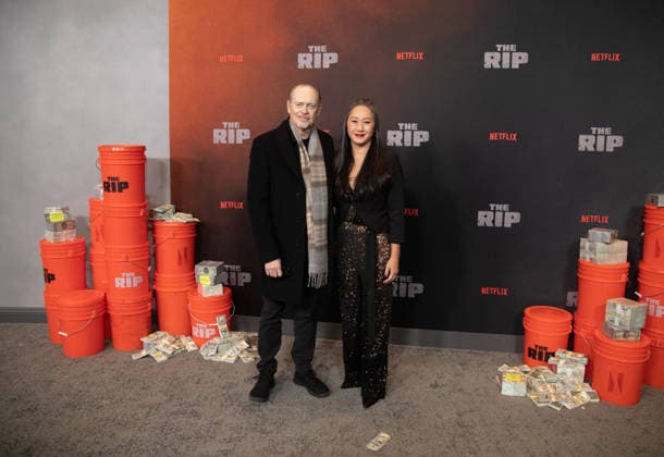 Steve Buscemi and Karen Ho arrive on the red carpet for the Netflix s The Rip New York Premiere on Tuesday, January 13, 2026 at Alice Tully Hall, Lincoln Center in New York City.  NYP20260113654 SERENAxXUxNING