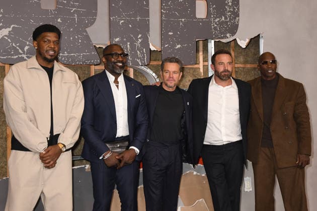NEW YORK, NY - JANUARY 13: Joe Johnson, Shannon Sharpe, Matt Damon, Ben Affleck and Chad Johnson at the Netflix World premiere of The Rip at Alice Tully Hall on January 13, 2026 in New York City. Copyright: xMediaPunchx