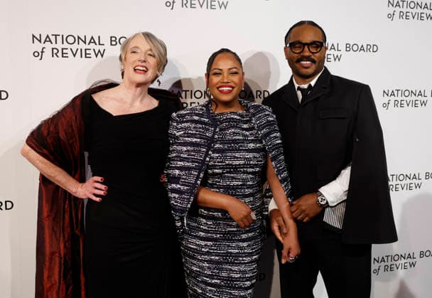 Rosemary Graham, Zinzi Coogler (L) and Ryan Coogler arrive on the red carpet at the 2026 National Board Of Review Gala at Cipriani 42nd Street on Tuesday, January 13, 2026 in New York City.  NYP20260113161 JOHNxANGELILLO