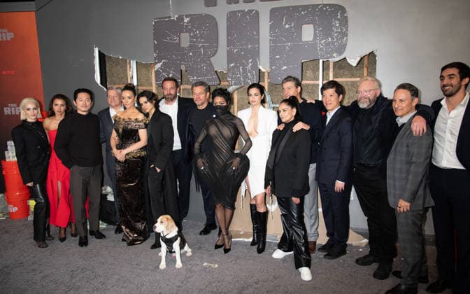 Arrivals for the World Premiere Of The Rip Featuring: Dani Bernfeld, Steven Yeun, Ted Sarandos, Catalina Sandino Moreno, Sasha Calle, Ben Affleck, Matt Damon, Teyana Taylor, Lina Esco, Bela Bajaria, Kyle Chandler, Dan Lin, Joe Carnahan, Ori Marmur Where: New York, New York, United States When: 13 Jan 2026 Credit: Janet Mayer INSTARimages.com EDITORIAL USE ONLY. NOT FOR USE BY NEWSPAPERS BASED IN THE UK. Copyright: xx instar55380846