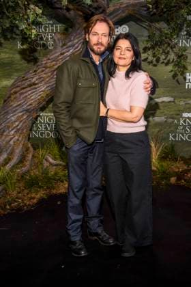 abb Andreas Pietschmann and Jasmin Tabatabai as guests on the black carpet at the world premiere of the US fantasy series HBO Max A Knight of the Seven Kingdoms at Zoo Palaast on 13 01 2025 in Berlin Berlin Germany