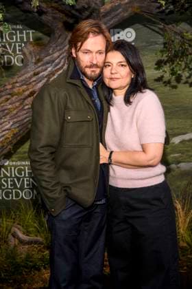 abb Andreas Pietschmann and Jasmin Tabatabai as guests on the black carpet at the world premiere of the US fantasy series HBO Max A Knight of the Seven Kingdoms at Zoo Palaast on 13 01 2025 in Berlin Berlin Germany