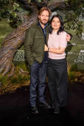 abb Andreas Pietschmann and Jasmin Tabatabai as guests on the black carpet at the world premiere of the US fantasy series HBO Max A Knight of the Seven Kingdoms at Zoo Palaast on 13 01 2025 in Berlin Berlin Germany