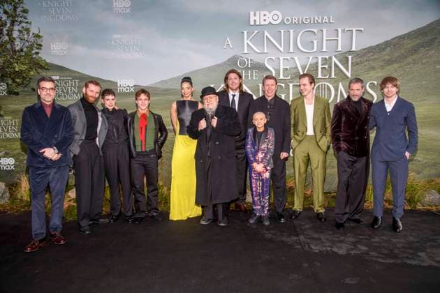 abb Daniel Ings, Edward Ashley, Finn Bennett,Tanzyn Crawford, George R R Martin, Dexter Sol Ansell,, Peter Claffey, Sam Spruell, Henry Ashton, Bertie Carvel and Ira Parker as guests on the black carpet at the world premiere of HBO Max A Knight of the Seven Kingdoms the US American fantasy series at Zoo Palaast on January 13, 2025 in Berlin Berlin Germany