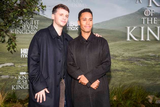abb Konrad Kay and Mickey Down as guests on the black carpet at the world premiere of the US fantasy series HBO Max A Knight of the Seven Kingdoms at the Zoo Palaast on 13 01 2025 in Berlin Berlin Germany