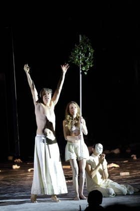 Jens Harzer, Kathleen Morgeneyer and Constanze Becker, from left, during the photo rehearsal for Antigone at the Berliner Ensemble in Berlin, January 13, 2026 By Sophocles in the translation by Friedrich Hölderlin Directed by Johan Simons Stage Johannes Schütz Costumes Kevin Pieterse Premiere is on January 15, 2026 Berliner Ensemble Antigone