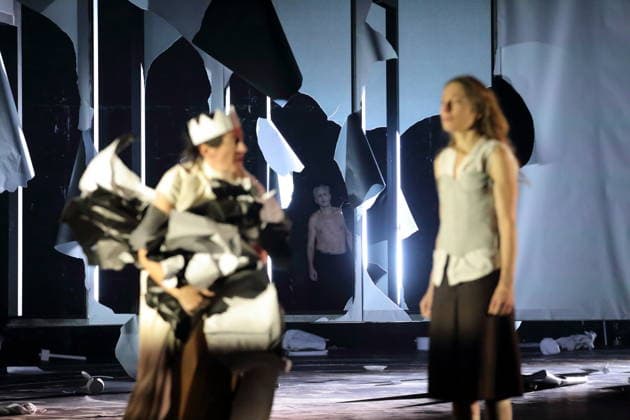Constanze Becker, Jens Harzer and Kathleen Morgeneyer, from left, during the photo rehearsal for Antigone at the Berliner Ensemble in Berlin, January 13, 2026 By Sophocles in the translation by Friedrich Hölderlin Directed by Johan Simons Stage Johannes Schütz Costumes Kevin Pieterse Premiere is on January 15, 2026 Berliner Ensemble Antigone