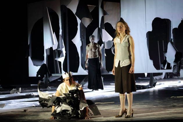 Constanze Becker, Jens Harzer and Kathleen Morgeneyer, from left, during the photo rehearsal for Antigone at the Berliner Ensemble in Berlin, January 13, 2026 By Sophocles in the translation by Friedrich Hölderlin Directed by Johan Simons Stage Johannes Schütz Costumes Kevin Pieterse Premiere is on January 15, 2026 Berliner Ensemble Antigone