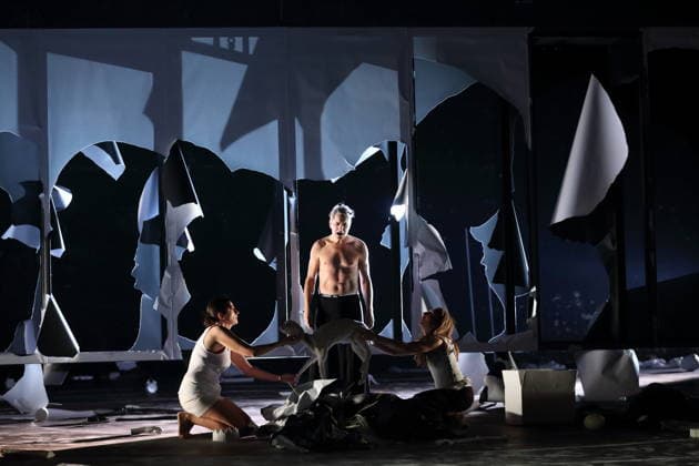 Constanze Becker, Jens Harzer and Kathleen Morgeneyer, from left, during the photo rehearsal for Antigone at the Berliner Ensemble in Berlin, January 13, 2026 By Sophocles in the translation by Friedrich Hölderlin Directed by Johan Simons Stage Johannes Schütz Costumes Kevin Pieterse Premiere is on January 15, 2026 Berliner Ensemble Antigone