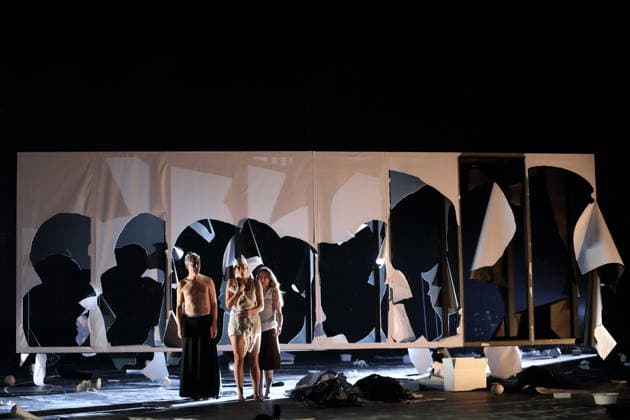 Jens Harzer, Constanze Becker and Kathleen Morgeneyer, from left, during the photo rehearsal for Antigone at the Berliner Ensemble in Berlin, January 13, 2026 By Sophocles in the translation by Friedrich Hölderlin Directed by Johan Simons Stage Johannes Schütz Costumes Kevin Pieterse Premiere is on January 15, 2026 Berliner Ensemble Antigone