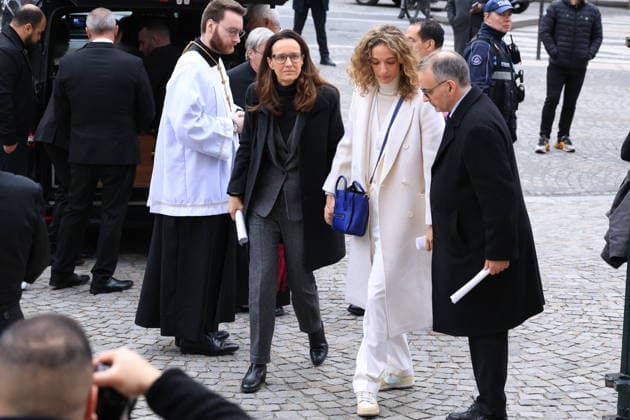 Figure of French Football Rolland Courbis funeral - Paris Clara Paban, Olivia Courbis arriving to the funeral ceremony for Rolland Courbis at Madeleine church in Paris, France on January 14, 2026. Rolland Courbis, a former French footballer, coach and outspoken media commentator has died aged 72. Photo by Jerome Domine ABACAPRESS.COM Paris France  Copyright: xDominexJerome ABACAx