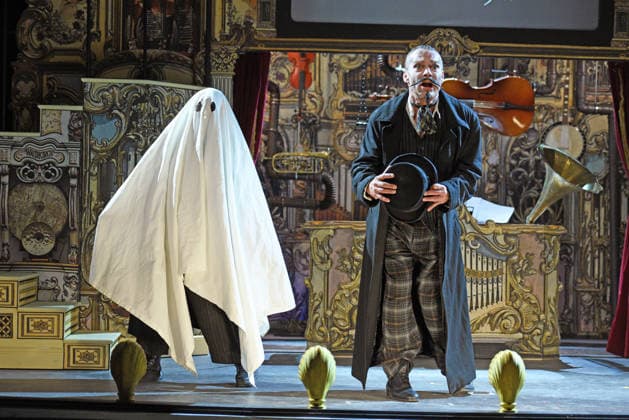Pierre Besson, Katharina Thalbach at the photo rehearsal of the play SAUERKOHL UND MISSETATEN Max und Moritz by Wilhelm Busch at the Komödie am Kurfürstendamm in the Ernst Reuter Saal in Berlin on 14 01 2026