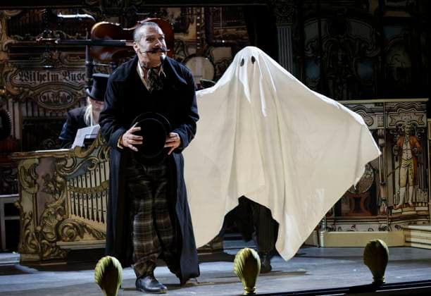 Pierre Besson, Katharina Thalbach, Germany, Berlin, Komödie am Kurfürstendamm in the Ernst Reuter Saal, photo rehearsal of SAUERKOHL UND MISSETATEN, A musical Wilhelm Busch program with Katharina Thalbach, Pierre Besson and Torsten Rasch, stage Momme Röhrbein, costume Angelika Rieck