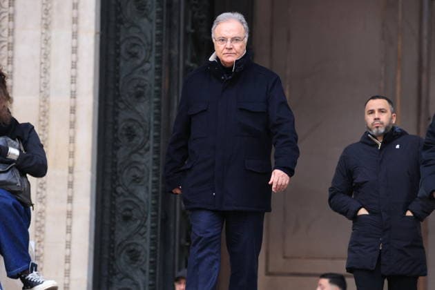 Figure of French Football Rolland Courbis Funeral - Paris Alain Afflelou after the funeral ceremony for Rolland Courbis at Madeleine church in Paris, France on January 14, 2026. Rolland Courbis, a former French footballer, coach and outspoken media commentator has died aged 72. Photo by Jerome Domine ABACAPRESS.COM Paris Ile-de-France France  Copyright: xDominexJerome ABACAx