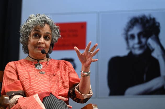 KOLKATA, INDIA - JANUARY 14: Indian author Arundhati Roy during a conversation on her new memoir Mother Mary Comes To Me during a literary session at St. Xavier s College on January 14, 2026 in Kolkata, India. (Photo by Samir Jana Hindustan Times) Arundhati Roy Discusses Her New Memoir Mother Mary Comes To Me In Kolkata