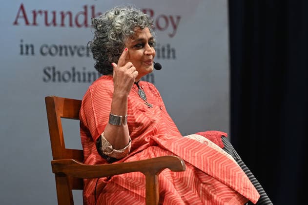 KOLKATA, INDIA - JANUARY 14: Indian author Arundhati Roy during a conversation on her new memoir Mother Mary Comes To Me during a literary session at St. Xavier s College on January 14, 2026 in Kolkata, India. (Photo by Samir Jana Hindustan Times) Arundhati Roy Discusses Her New Memoir Mother Mary Comes To Me In Kolkata