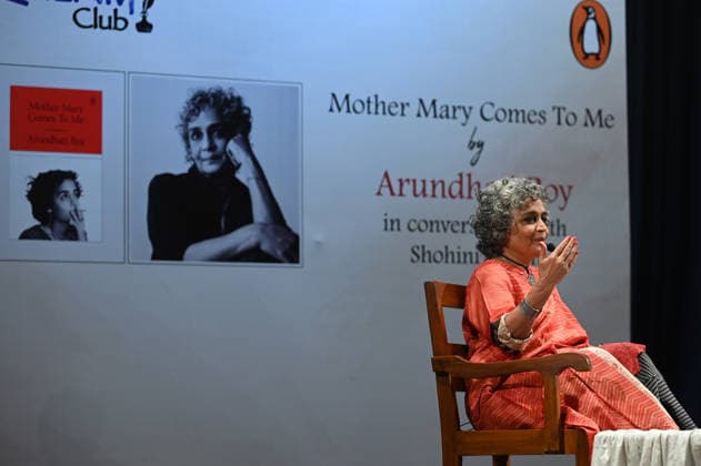 KOLKATA, INDIA - JANUARY 14: Indian author Arundhati Roy during a conversation on her new memoir Mother Mary Comes To Me during a literary session at St. Xavier s College on January 14, 2026 in Kolkata, India. (Photo by Samir Jana Hindustan Times) Arundhati Roy Discusses Her New Memoir Mother Mary Comes To Me In Kolkata