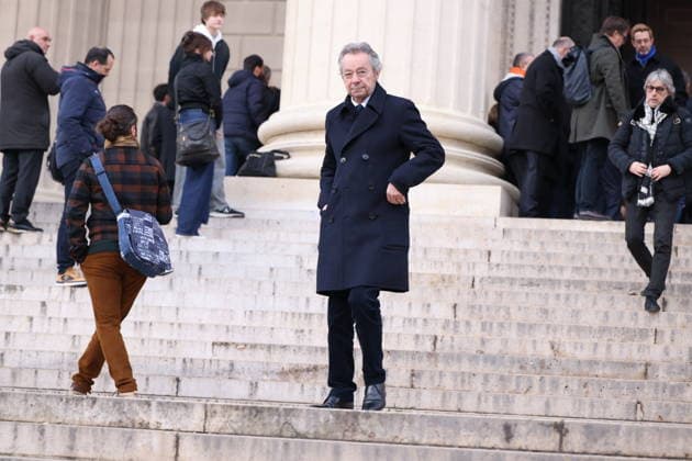 Figure of French Football Rolland Courbis Funeral - Paris Michel Denisot after the funeral ceremony for Rolland Courbis at Madeleine church in Paris, France on January 14, 2026. Rolland Courbis, a former French footballer, coach and outspoken media commentator has died aged 72. Photo by Jerome Domine ABACAPRESS.COM Paris Ile-de-France France  Copyright: xDominexJerome ABACAx