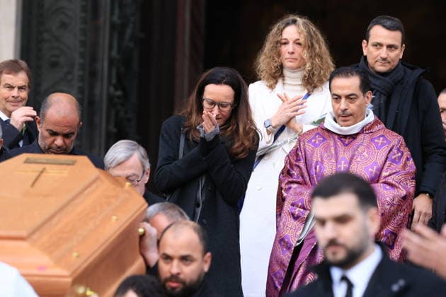 Figure of French Football Rolland Courbis Funeral - Paris Clara Paban and Olivia Courbis leaving the funeral ceremony for Rolland Courbis at Madeleine church in Paris, France on January 14, 2026. Rolland Courbis, a former French footballer, coach and outspoken media commentator has died aged 72. Photo by Jerome Domine ABACAPRESS.COM Paris France  Copyright: xDominexJerome ABACAx