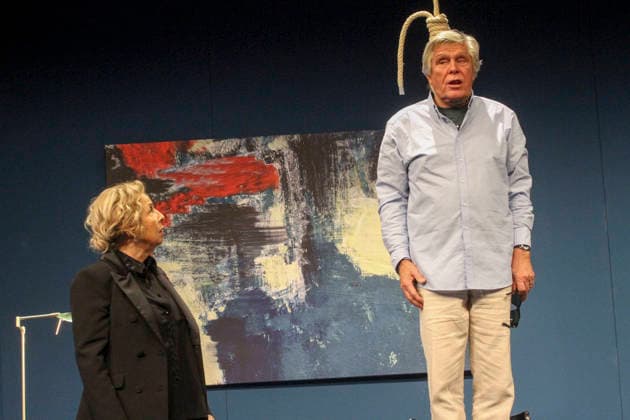 abb Michaela May plays the wife Maud with Sigmar Solbach in the role of the husband Julian Actors Actors at the photo rehearsal scene for the play The Farewell Letter by Audrey Schebat on stage at the Komoedie Winterhuder Faehrhaus on 14 01 2016 in Hamburg Hamburg Germany