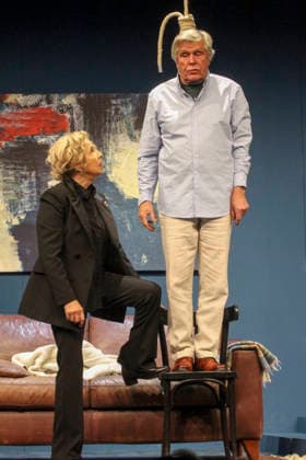 abb Michaela May plays the wife Maud with Sigmar Solbach in the role of the husband Julian Actors Actors at the photo rehearsal scene for the play The Farewell Letter by Audrey Schebat on stage at the Komoedie Winterhuder Faehrhaus on 14 01 2016 in Hamburg Hamburg Germany
