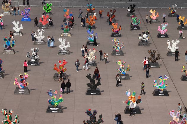 Exhibition Nopalera en el CorazoÂ³n (Cactus in the Heart), consisting of around 200 monumental sculptures in the shape of cacti, by Mexican artists and collectives under a theme that highlights Mexican history, culture, and nature at Main square Zocalo. on January 14, 2026 in Mexico City, Mexico. Mexico City Mexico - ZUMAe321 20260114_zia_e321_025 Copyright: xCarlosxSantiagox