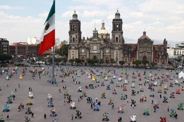 Exhibition Nopalera en el CorazoÂ³n (Cactus in the Heart), consisting of around 200 monumental sculptures in the shape of cacti, by Mexican artists and collectives under a theme that highlights Mexican history, culture, and nature at Main square Zocalo. on January 14, 2026 in Mexico City, Mexico. Mexico City Mexico - ZUMAe321 20260114_zia_e321_026 Copyright: xCarlosxSantiagox