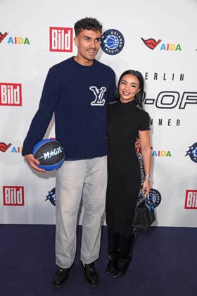 Tristan da Silva Orlando Magic basketball player with girlfriend Gabrielle Wright arriving at the NBA TIP OFF DINNER at the Axel Springer skyscraper in Berlin on 14 01 2026