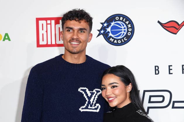 Tristan da Silva Orlando Magic basketball player with girlfriend Gabrielle Wright arriving at the NBA TIP OFF DINNER at the Axel Springer skyscraper in Berlin on 14 01 2026