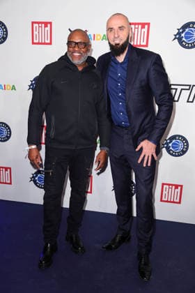 Nick Anderson NBA legend , Marcin Gortat NBA legend arriving at the NBA TIP OFF DINNER at the Axel Springer skyscraper in Berlin on 14 01 2026