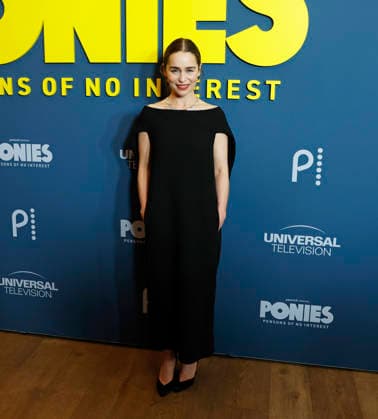 Emilia Clarke arrives on the red carpet for Peacock s Ponies New York premiere at Whitby Hotel on Wednesday, January 14, 2026 in New York City.  NYP20260114104 JOHNxANGELILLO