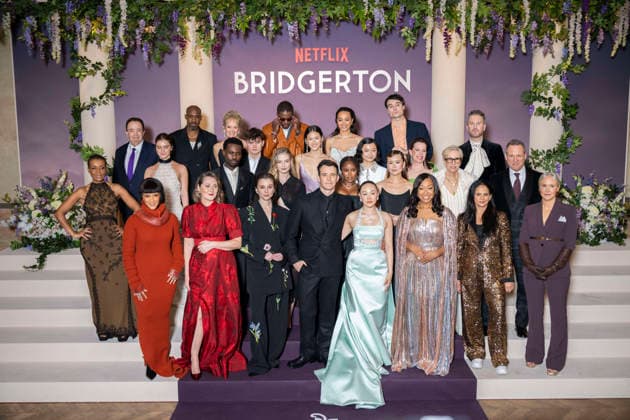 Bridgerton Season 4 Paris World Premiere - Paris Cast and crew including British actress Adjoa Andoh, British actor Hugh Sachs, British actress Florence Hunt, British actress Ruth Gemmell, British actor Victor Alli, British actress Claudia Jessie, British actress Hannah Dodd, Hong Kong actress Isabella Wei, British actor Luke Thompson, British actress Emma Naomi, Australian actress Yerin Ha, British actor Oli Higginson, US actress Michelle Mao, British actress Katie Leung, British actress Golda Rosheuvel, US producer Tom Verica, US producer Betsy Beers, US producer Shonda Rhimes and US producer Jess Brownell attends the Bridgerton Season 4 Paris World Premiere at Palais Brongniart on January 14, 2026 in Paris, France. by Eliot Blondet A Copyright: xBlondetxEliot ABACAx