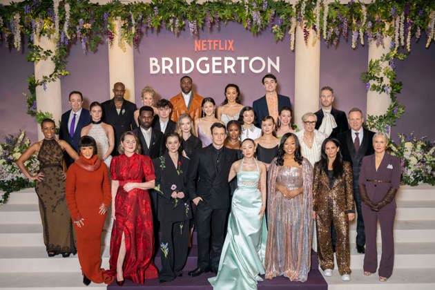 Bridgerton Season 4 Paris World Premiere - Paris Cast and crew including British actress Adjoa Andoh, British actor Hugh Sachs, British actress Florence Hunt, British actress Ruth Gemmell, British actor Victor Alli, British actress Claudia Jessie, British actress Hannah Dodd, Hong Kong actress Isabella Wei, British actor Luke Thompson, British actress Emma Naomi, Australian actress Yerin Ha, British actor Oli Higginson, US actress Michelle Mao, British actress Katie Leung, British actress Golda Rosheuvel, US producer Tom Verica, US producer Betsy Beers, US producer Shonda Rhimes and US producer Jess Brownell attends the Bridgerton Season 4 Paris World Premiere at Palais Brongniart on January 14, 2026 in Paris, France. by Eliot Blondet A Copyright: xBlondetxEliot ABACAx