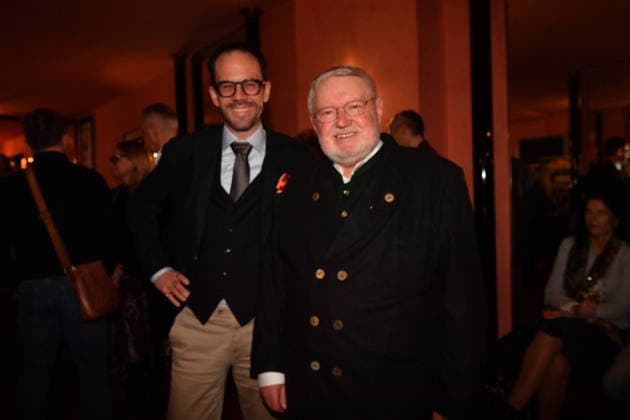 Anselm Bilgri with husband Premiere Wer schießt auf Frau Hummel Comedy at the Hotel Bayerischer Hof Munich January 15, 2026