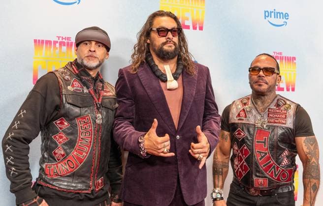 January 15, 2026, Bronx, New York, USA: Jason Momoa (C) and members of Redrum MC motorcycle club attend special screening of The Wrecking Crew at Regal Times Square in New York, NY on January 15, 2026 Bronx USA - ZUMAr339 20260115_znp_r339_089 Copyright: xLevxRadinx