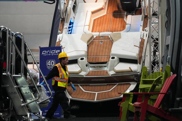 2026 Toronto International Boat Show - Media Preview Day TORONTO, CANADA - JANUARY 16 : Workers prepare the 68th Toronto International Boat Show area during the media preview day in Toronto, Ontario on January 16, 2026. North America s Largest indoor boat show featuring boats, marine products and accessories, will run between January 17 to 25. Mert Alper Dervis Anadolu Toronto Canada. Editorial use only. Please get in touch for any other usage.  Copyright: x2026xAnadoluxMertxAlperxDervisx