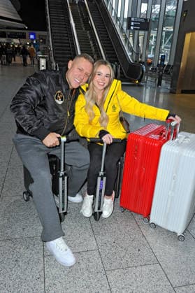 RTL Dschungelcamp 2026 Patrick Romer and Annelie Henze on the occasion of the departure of the candidates of the RTL program Ich bin ein Star holt mich hier raus to the Jungle Camp 2026 in Australia on 17 01 2026 at Frankfurt Main Airport 20260117MWI101378