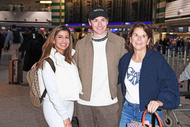 Eva Benetatou, Claudia Obert with boyfriend Max Suhr Departure of the candidates of the RTL TV show ICH BIN EIN STAR, HOLT MICH HIER RAUS at Frankfurt Airport in Frankfurt am Main on 17 01 2026