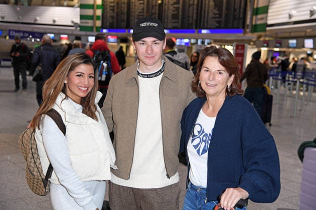 Eva Benetatou, Claudia Obert with boyfriend Max Suhr Departure of the candidates of the RTL TV show ICH BIN EIN STAR, HOLT MICH HIER RAUS at Frankfurt Airport in Frankfurt am Main on 17 01 2026