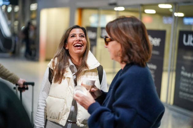 RTL Jungle Camp Frankfurt 2026 Eva Benetatou and Claudia Obert leaving for the RTL show Ich bin ein Star Holt mich hier raus Jungle Camp 2026 at Frankfurt Airport Frankfurt Airport Hessen