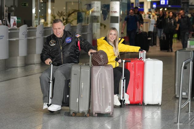 RTL Dschungelcamp Frankfurt 2026 Patrick Romer and girlfriend Annelie Henz leaving for the RTL show Ich bin ein Star Holt mich hier raus Dschungelcamp 2026 at Frankfurt Airport Frankfurt Airport Hessen